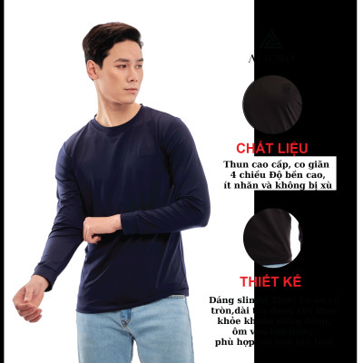Áo thun nam dài tay Aligro màu navy co giãn 4 chiều chất thun cao cấp ALGAPD059