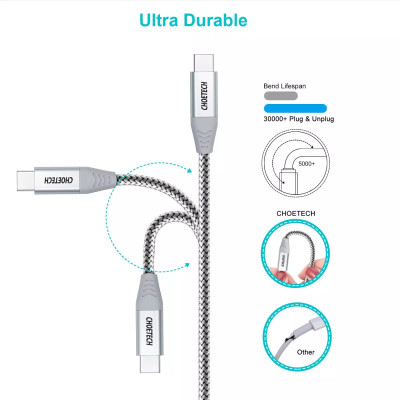 Combo Củ Sạc Điện Thoại Type C 33W PPS PD3.0 CHOETECH PD5006-W Và Cáp Type C to C 60W Dài 1.8M CC0005-S - Hàng Chính Hãng